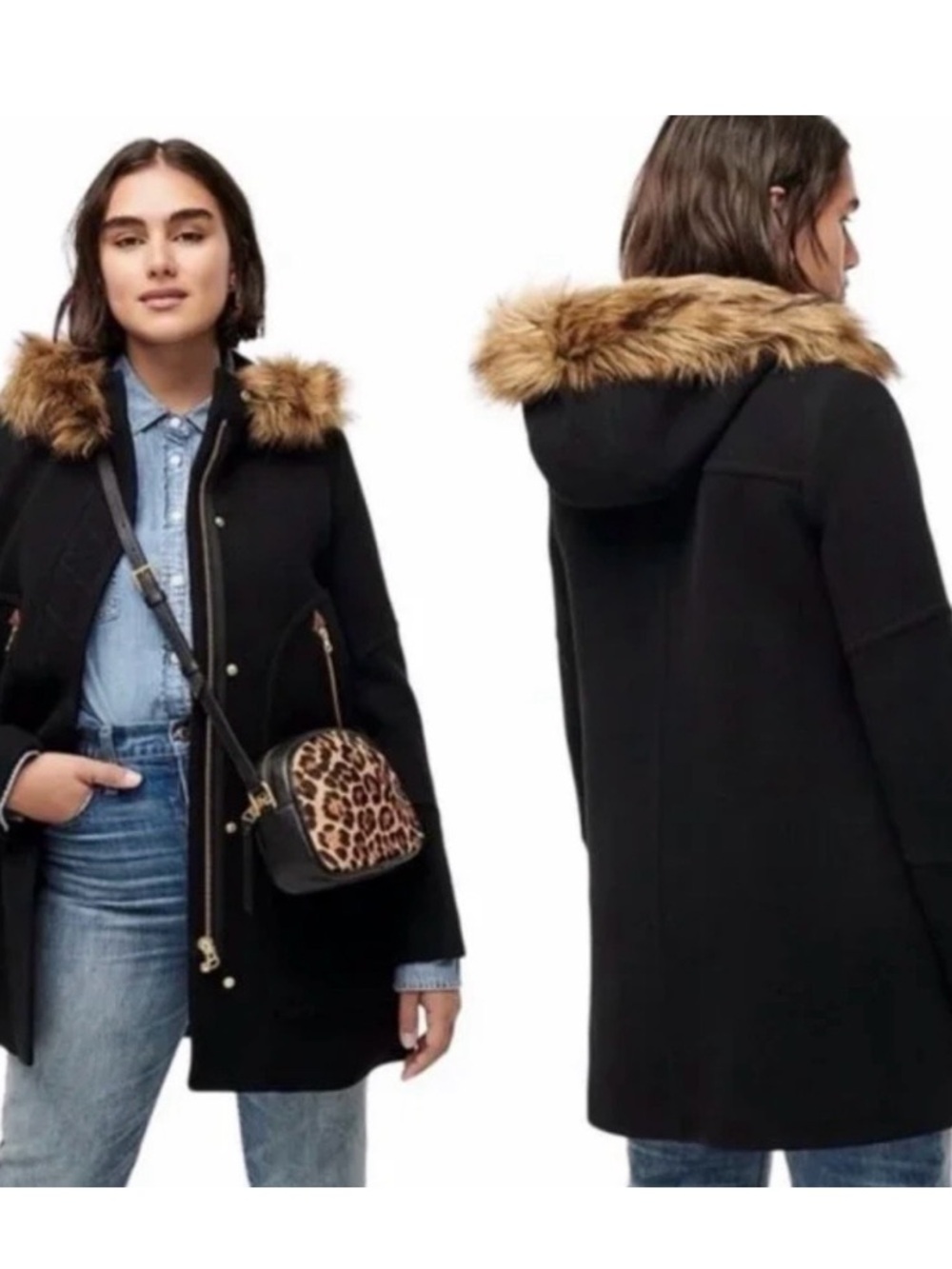 JCrew Mercantile Navy Blue Faux Fur Hooded Jacket